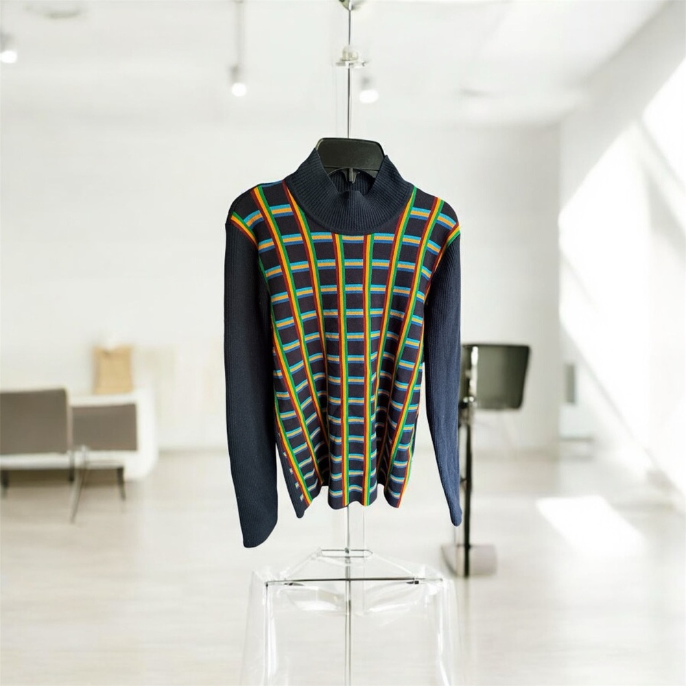 Tory Sport Navy Multicolor Turtleneck Sweater